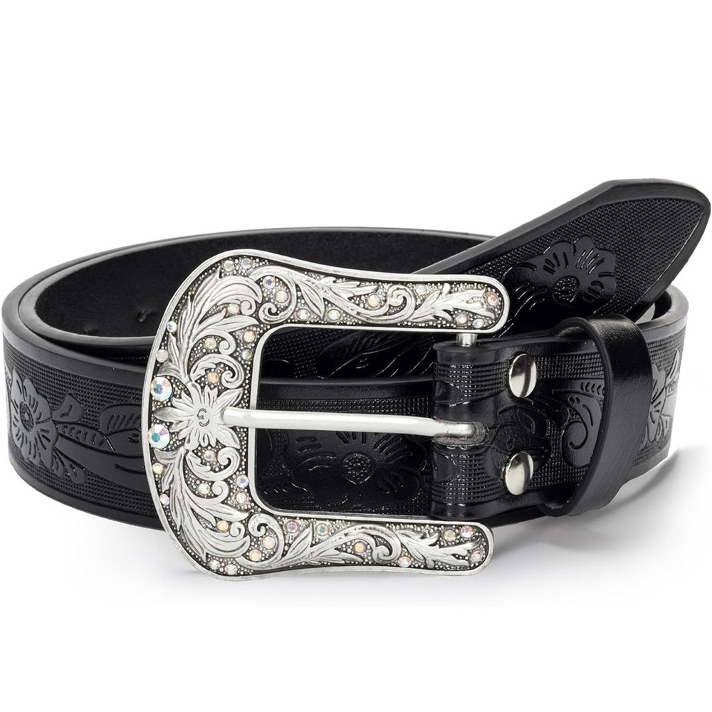 Eohak Western-Belt-for-Women-Cowgirl, PU-Leather with Vintage-Carved-Buckle
